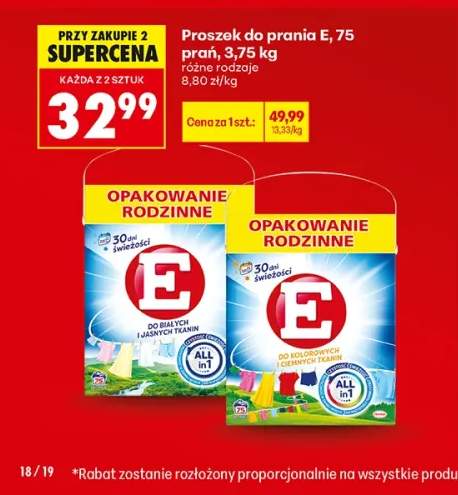 Proszek do prania E Do białych i jasnych tkanin +1 wariant