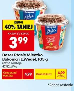 Deser Ptasie Mleczko o smaku czekoladowym Bakoma +1 wariant
