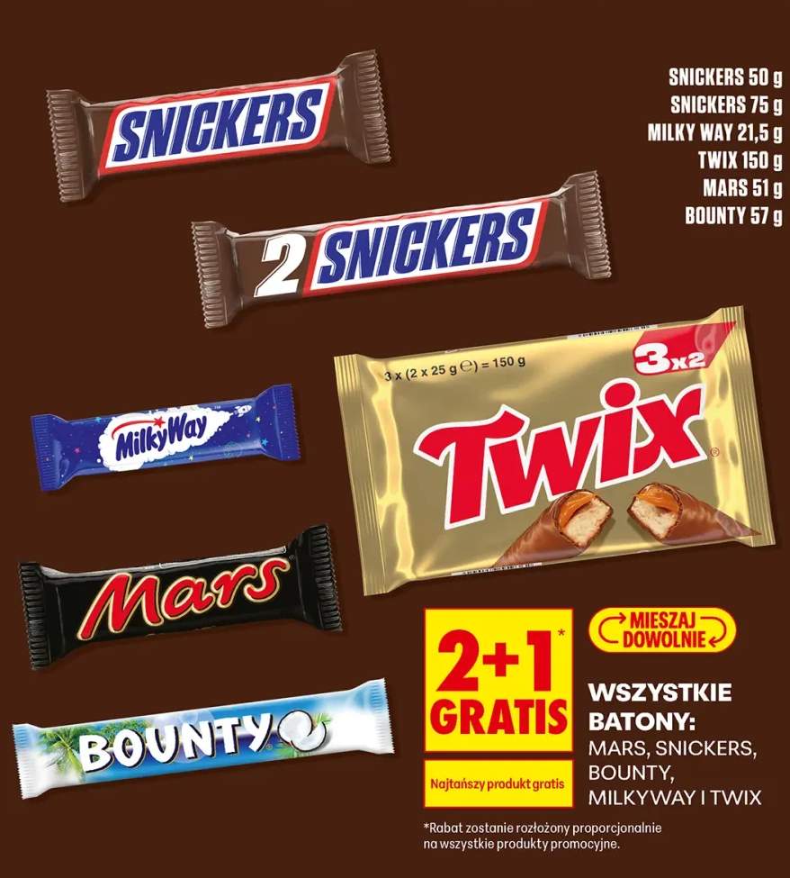 Batony Mars, Snickers, Bounty, Milkyway i Twix +4 warianty