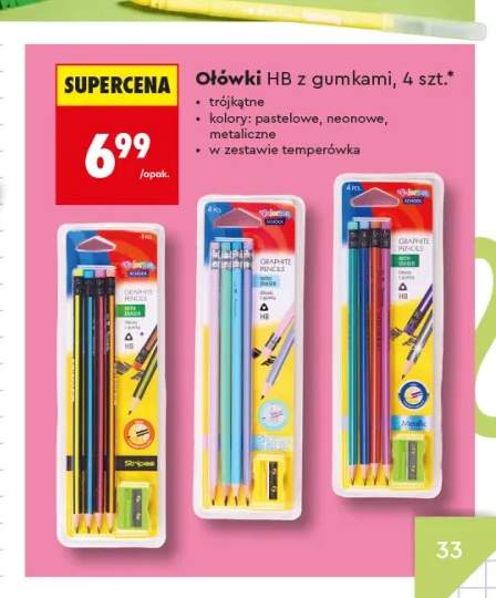 Ołówki HB z gumką i temperówką Colorino Pastel +2 warianty