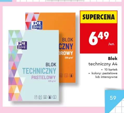 Blok techniczny A4 pastelowy Oxford 10 kartek +1 wariant