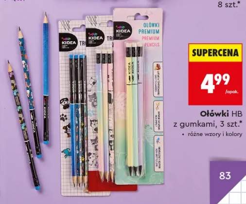 Ołówki HB z gumkami Kidea Premium +1 wariant
