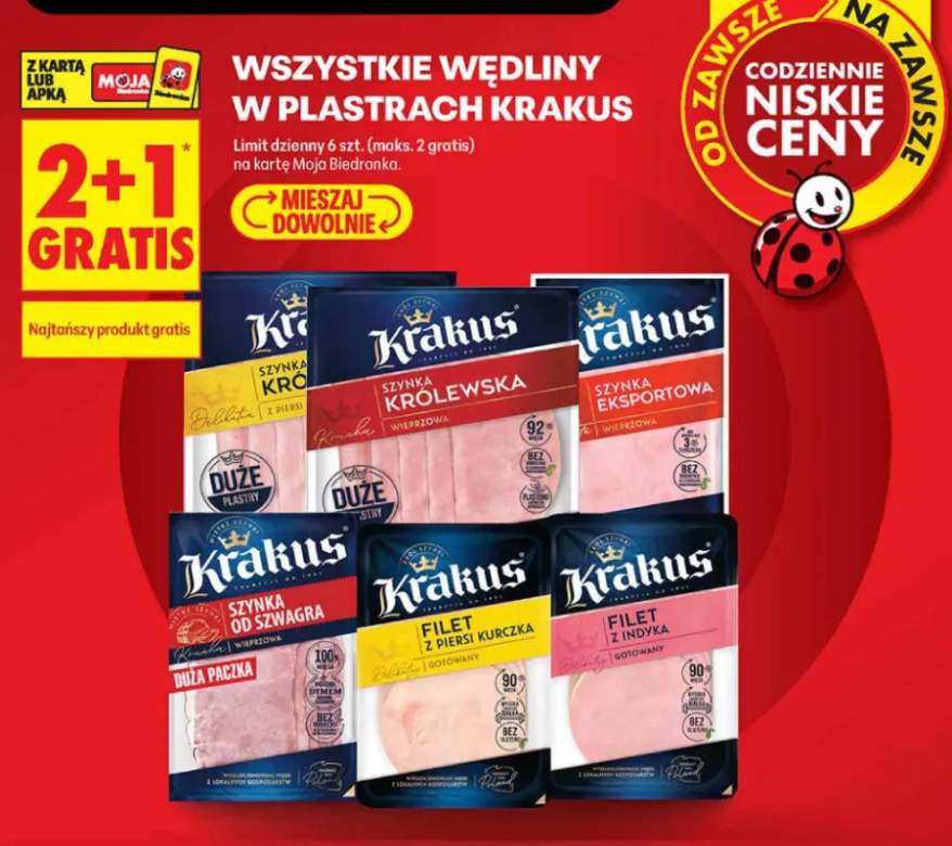 Wędliny w plastrach Krakus +6 wariantów