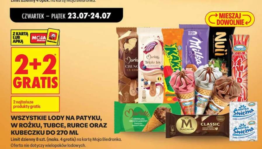 Lody na patyku, w rożku, tubce, rurce oraz kubeczku do 270 ml +6 wariantów