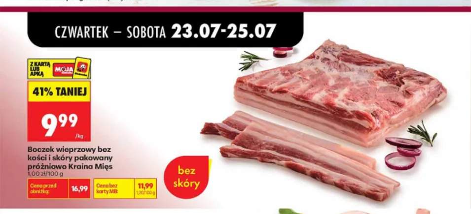 Boczek wieprzowy bez kości i skóry pakowany próżniowo Kraina Mięs