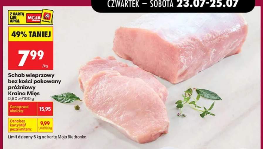 Schab wieprzowy bez kości pakowany próżniowo Kraina Mięs