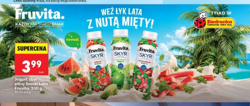 Jogurt Skyr pitny Fruvita arbuz mięta +1 wariant