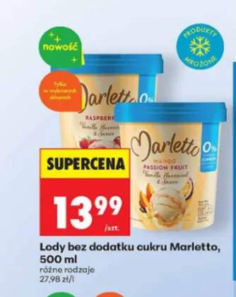 Lody bez dodatku cukru Marletto malina-wanilia +1 wariant