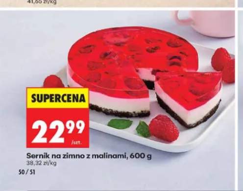 Sernik na zimno z malinami