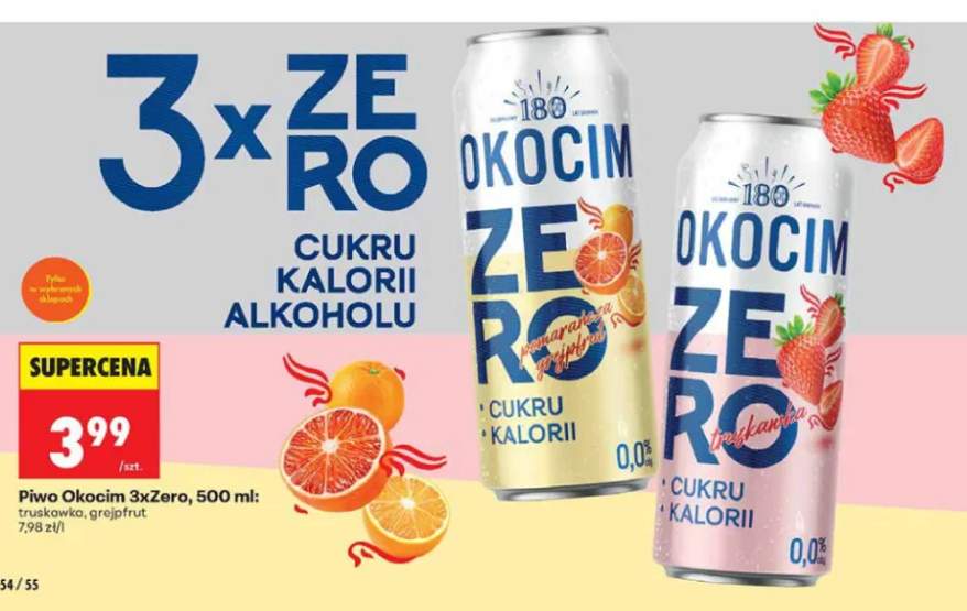 Piwo bezalkoholowe Okocim 3xZero Truskawka +1 wariant