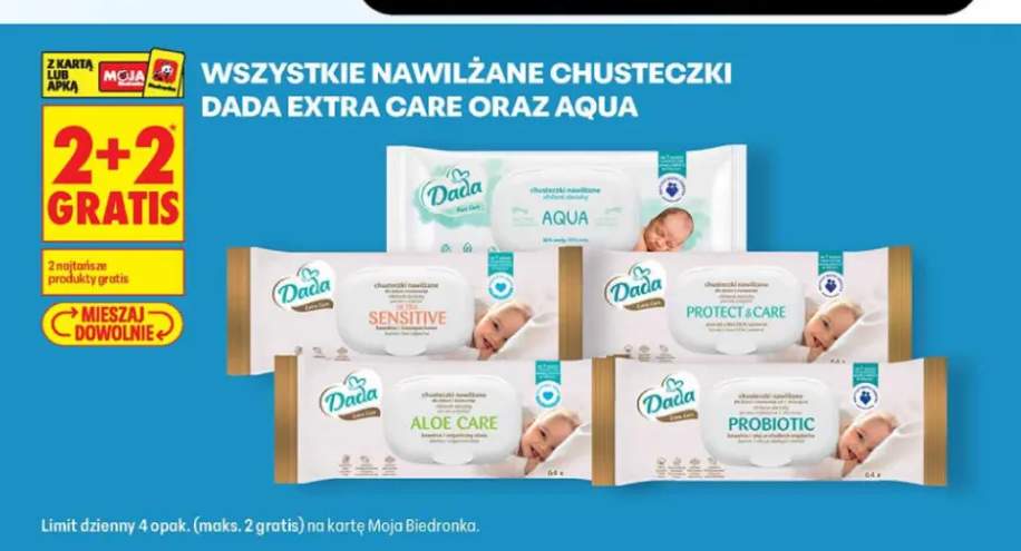 Nawilżane chusteczki Dada Extra Care oraz Aqua +5 wariantów