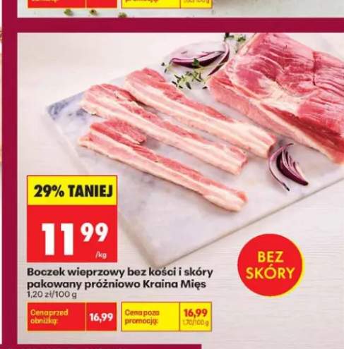 Boczek wieprzowy bez kości i skóry pakowany próżniowo Kraina Mięs