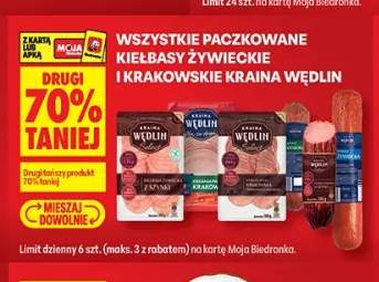 Paczkowane kiełbasy żywieckie i krakowskie Kraina Wędlin +2 warianty