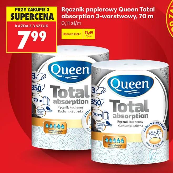 Ręcznik papierowy Queen Total Absorption 3-warstwowy 70 m