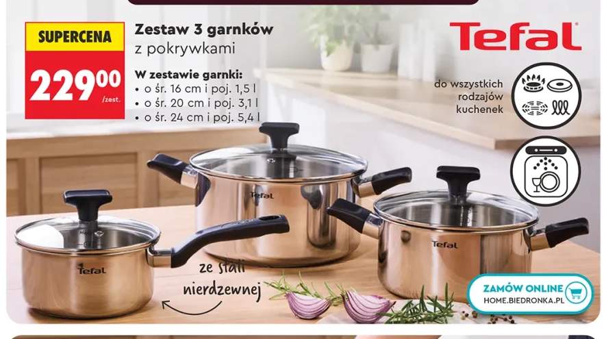 Zestaw 3 garnków z pokrywkami Tefal