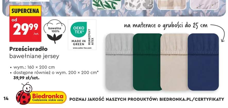 Prześcieradło bawełniane jersey 160x200 cm +1 wariant