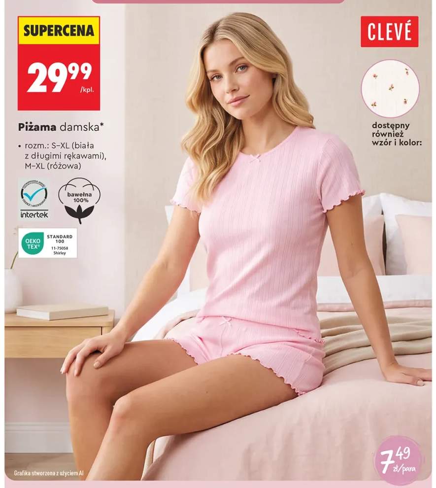 Piżama damska CLEVÉ biała z długimi rękawami +1 wariant