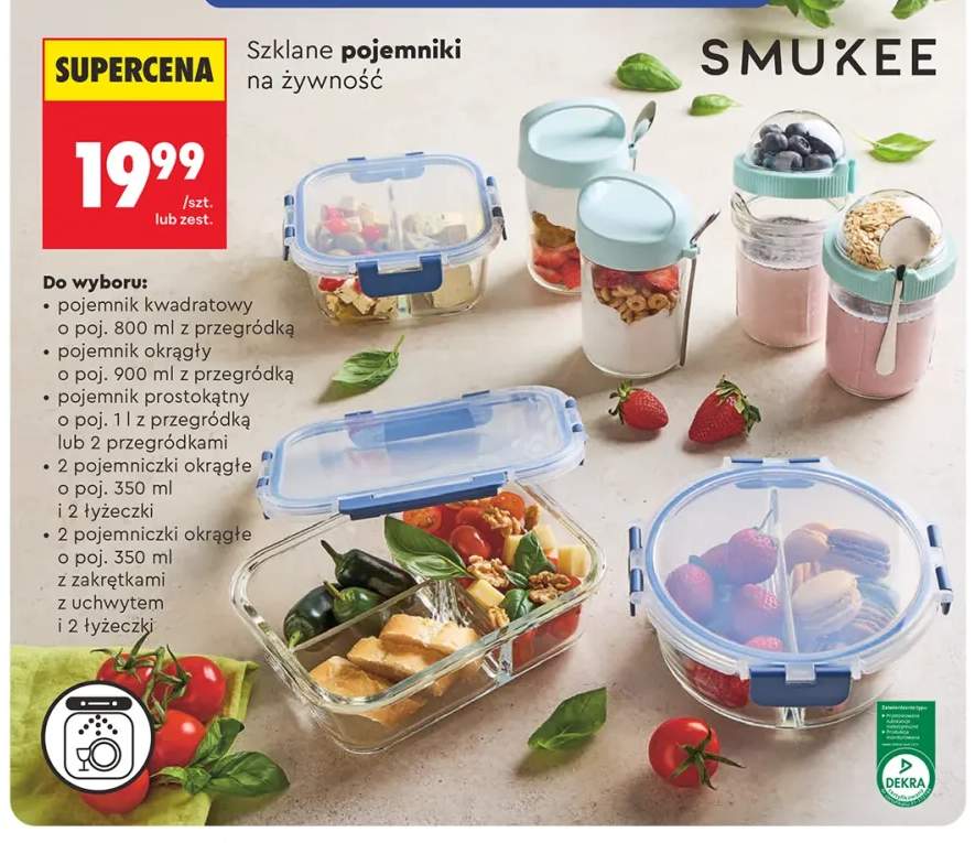 Szklany pojemnik na żywność kwadratowy Smukee +4 warianty