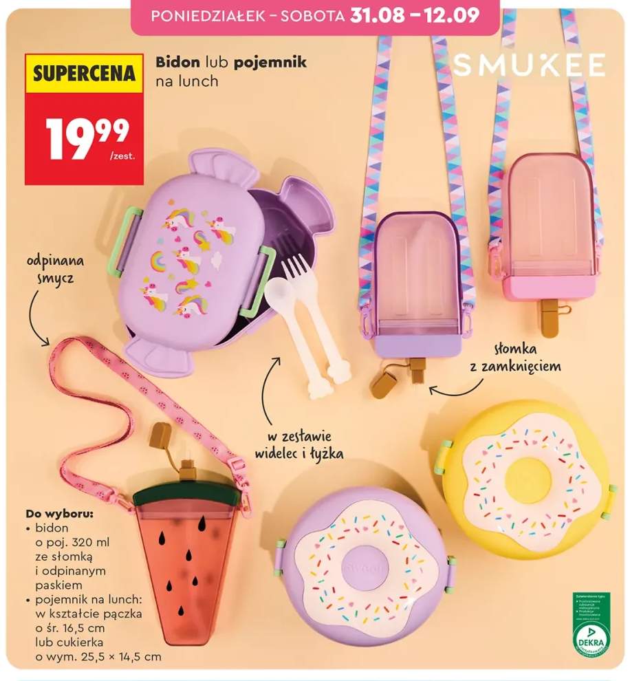 Bidon ze słomką i odpinanym paskiem Smukee 320 ml +2 warianty