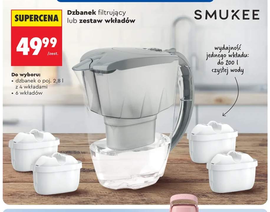 Dzbanek filtrujący Smukee z 4 wkładami 2,8 l +1 wariant