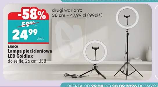 Lampa pierścieniowa LED Goldlux do selfie 26 cm USB +1 wariant
