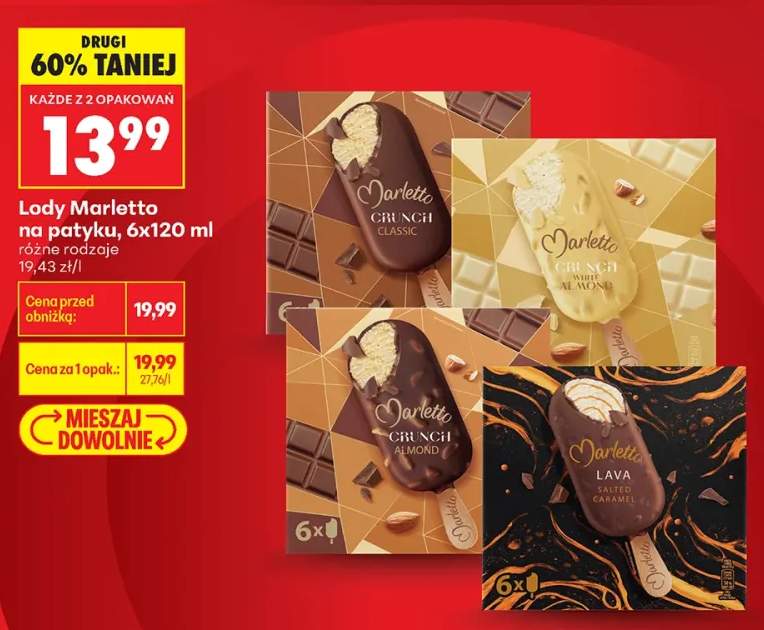 Lody na patyku Marletto Crunch White Almond 6-pak 120 ml +3 warianty
