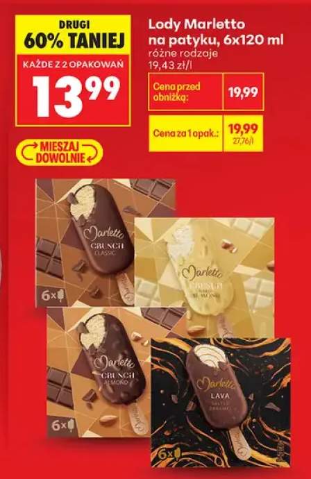 Lody na patyku Marletto Crunch Classic 6-pak +3 warianty