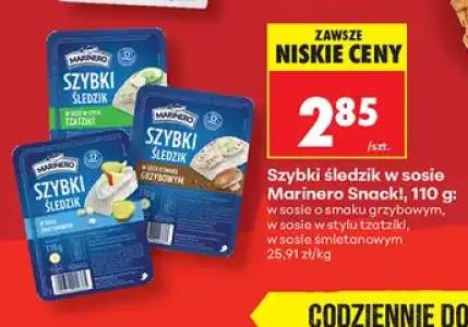 Szybki śledzik w sosie o smaku grzybowym Marinero Snack! +2 warianty