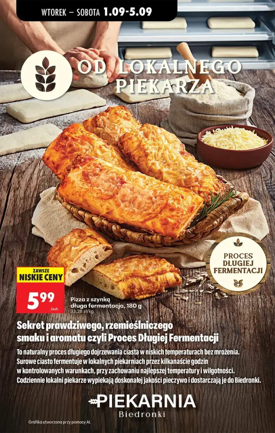 Pizza z szynką długa fermentacja Piekarnia Biedronki