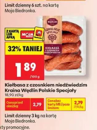 Kiełbasa z czosnkiem niedźwiedzim Kraina Wędlin Polskie Specjały
