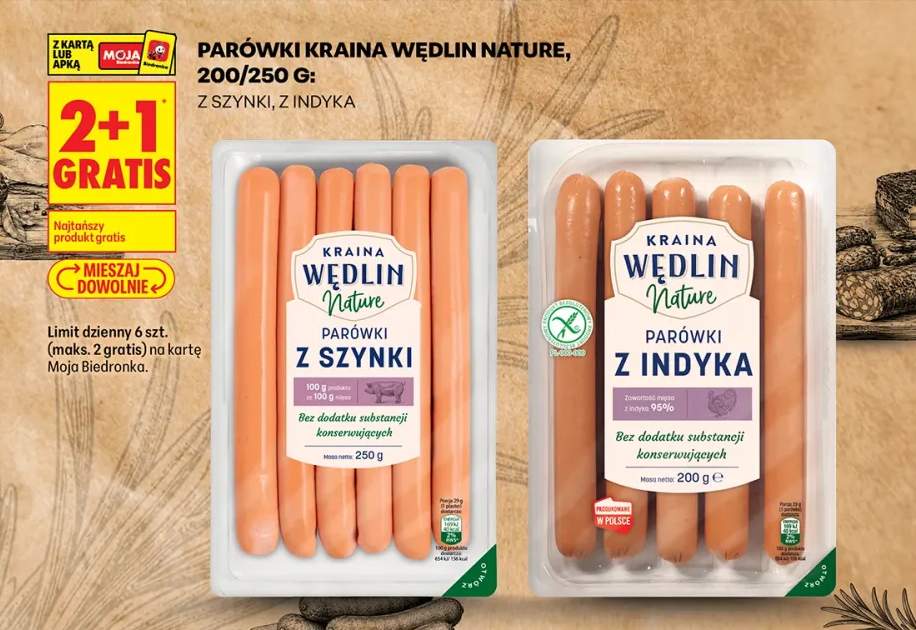 Parówki z szynki Kraina Wędlin Nature +1 wariant