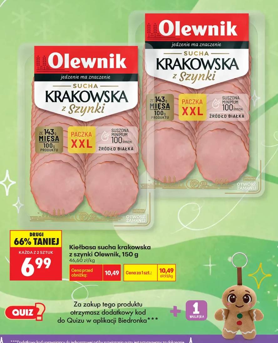 Kiełbasa sucha krakowska z szynki Olewnik