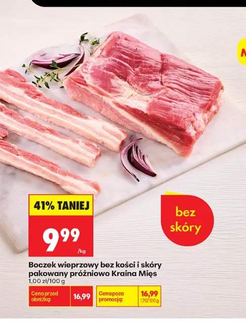 Boczek wieprzowy bez kości i skóry pakowany próżniowo Kraina Mięs