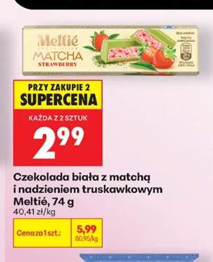 Czekolada biała z matchą i nadzieniem truskawkowym Meltié
