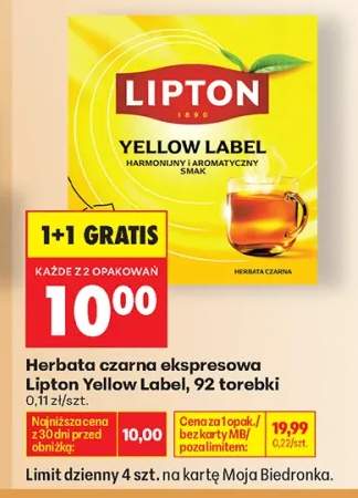 Herbata czarna ekspresowa Lipton Yellow Label