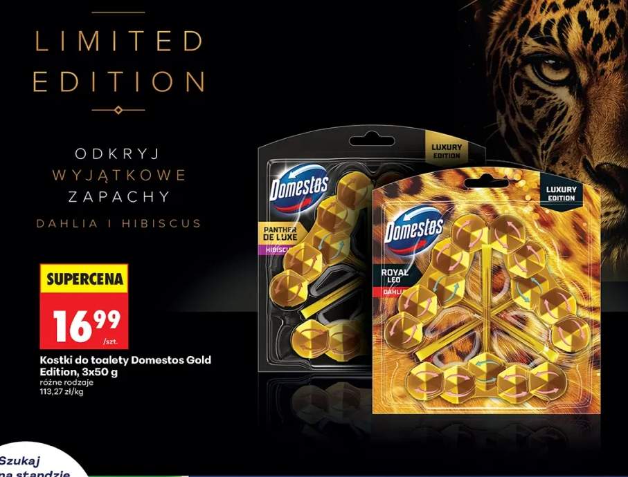 Kostki do toalety Domestos Gold Edition Panther de Luxe Hibiscus 3-pak 50 g +1 wariant