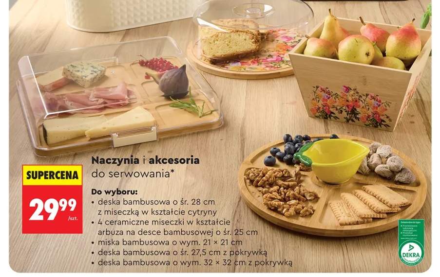 Deska bambusowa o śr. 28 cm z miseczką w kształcie cytryny +4 warianty