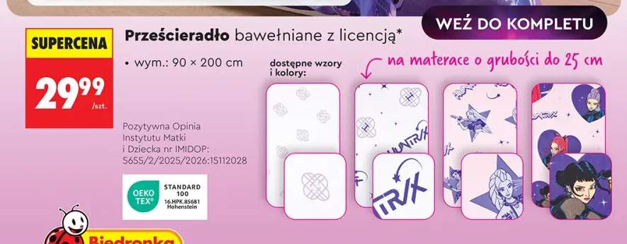 Prześcieradło bawełniane z licencją 90x200 cm