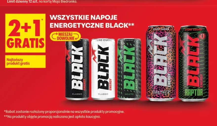 Napoje energetyczne Black +5 wariantów