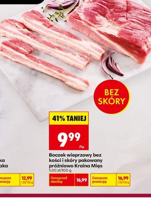 Boczek wieprzowy bez kości i skóry pakowany próżniowo Kraina Mięs