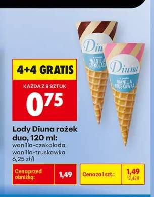 Lody Diuna rożek duo wanilia-czekolada +1 wariant