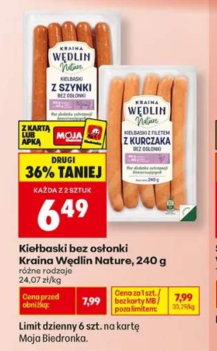 Kiełbaski bez osłonki z szynki Kraina Wędlin Nature +1 wariant