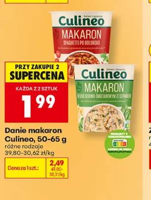 Danie makaron w sosie serowo-śmietanowym ze szpinakiem Culineo +1 wariant