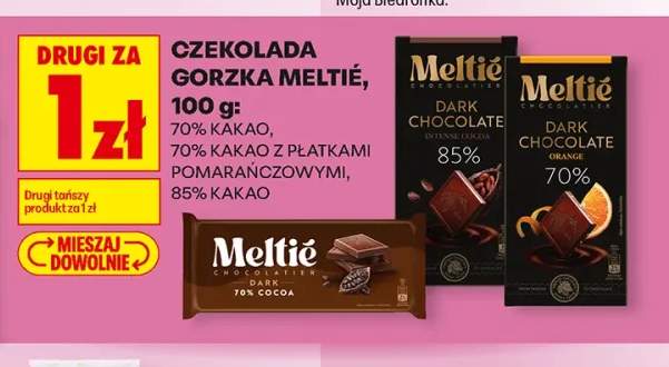 Czekolada gorzka Meltié 70% kakao z płatkami pomarańczowymi +2 warianty
