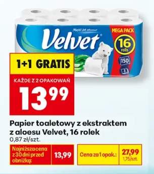 Papier toaletowy z ekstraktem z aloesu Velvet 16-pak