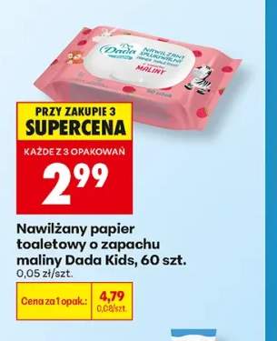 Nawilżany papier toaletowy o zapachu maliny Dada Kids