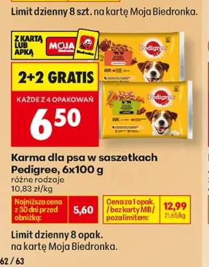 Karma dla psa w saszetkach Pedigree wybór smaków w galaretce 6-pak +1 wariant