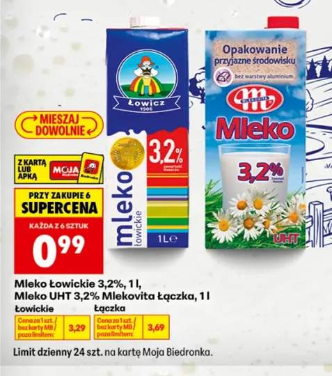 Mleko UHT Łączka Mlekovita 3,2% +1 wariant