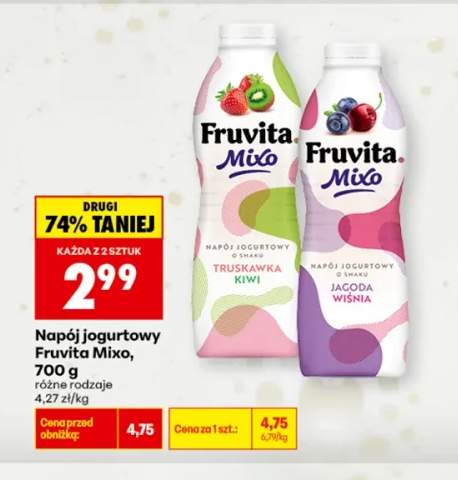Napój jogurtowy Fruvita Mixo jagoda wiśnia +1 wariant