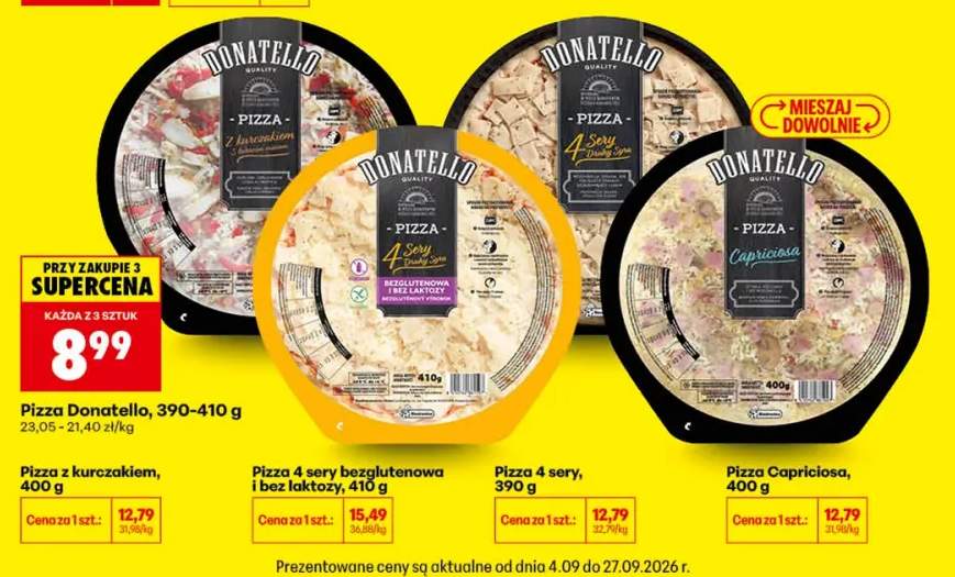 Pizza 4 sery bezglutenowa i bez laktozy Donatello +3 warianty